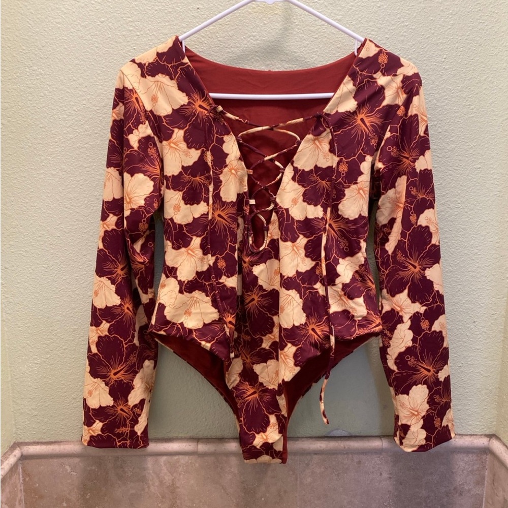 Floral Lace-Up Bodysuit